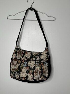 Cottagecore Tapestry Snowman Christmas Bag Rita’s Handbags Handmade Holiday Tote